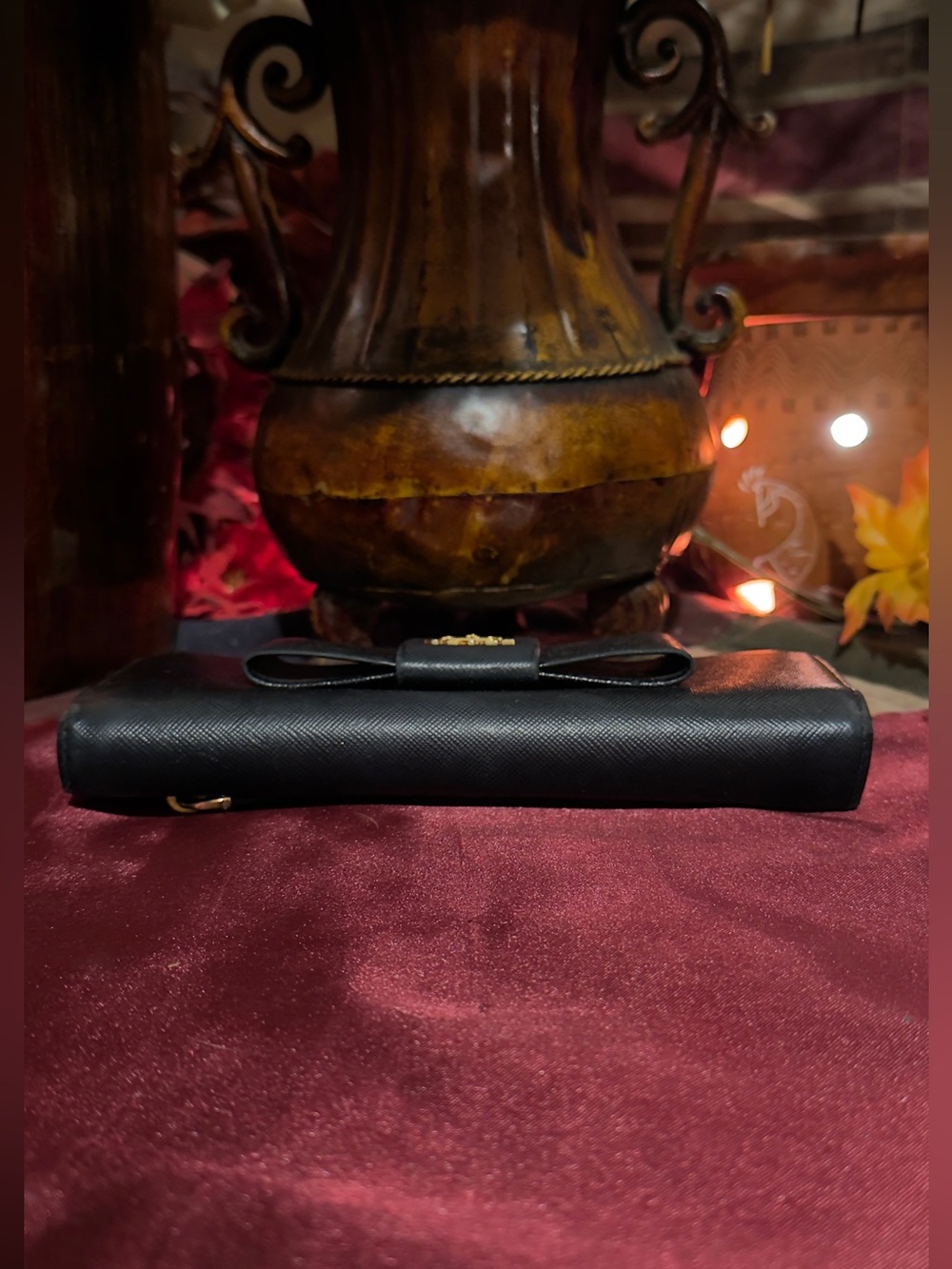 Prada Black Saffiano Leather Bow Continental Wallet - Picture 6 of 16